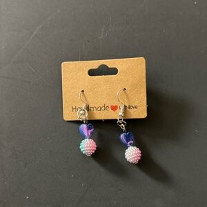 Handmade Heart Earrings - Pink and Blue